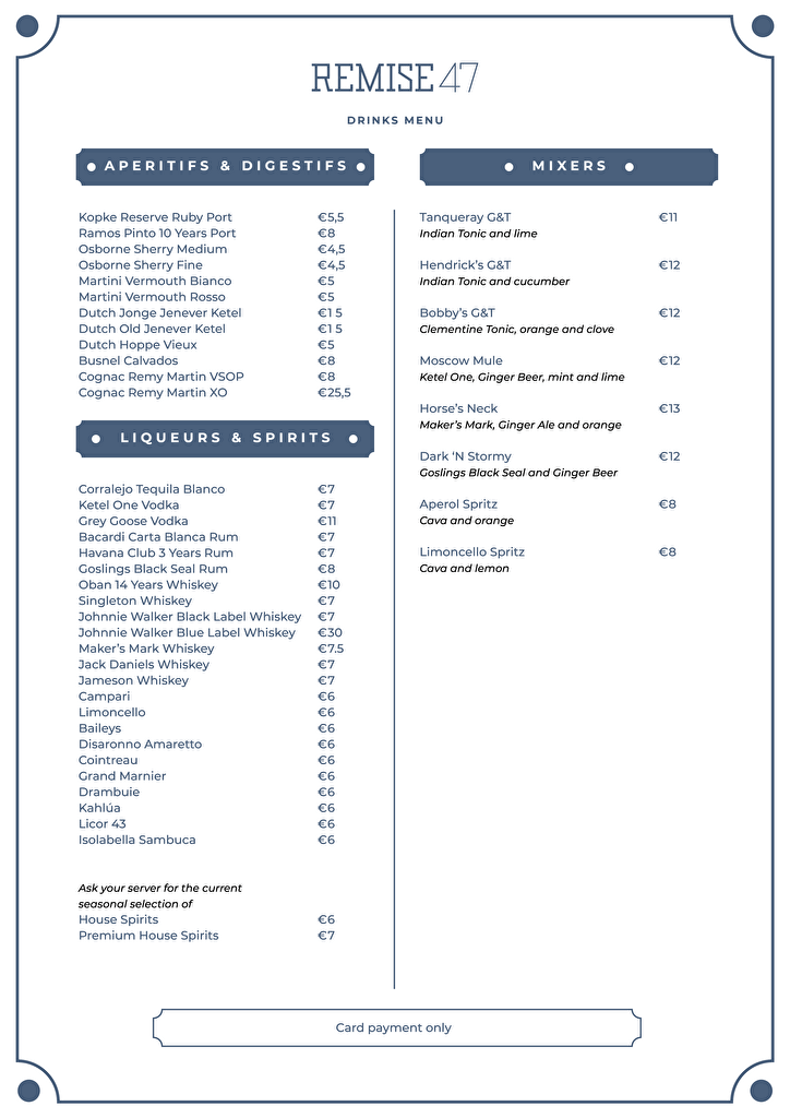 Remise47 drinks menu