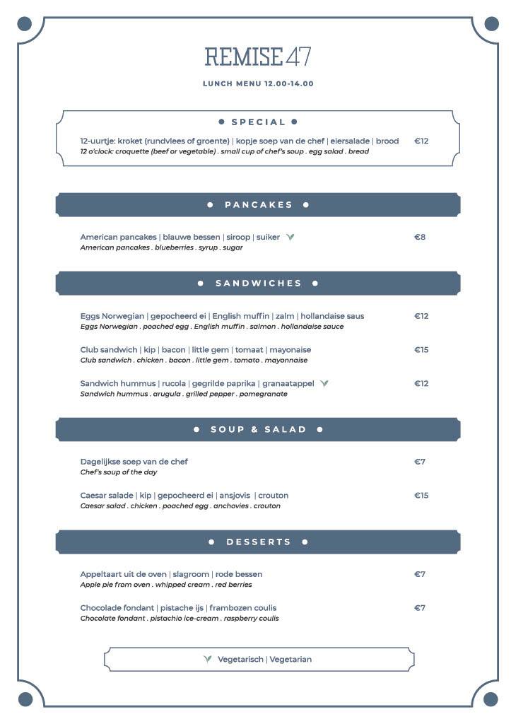 Lunch menu Amsterdam Remise47